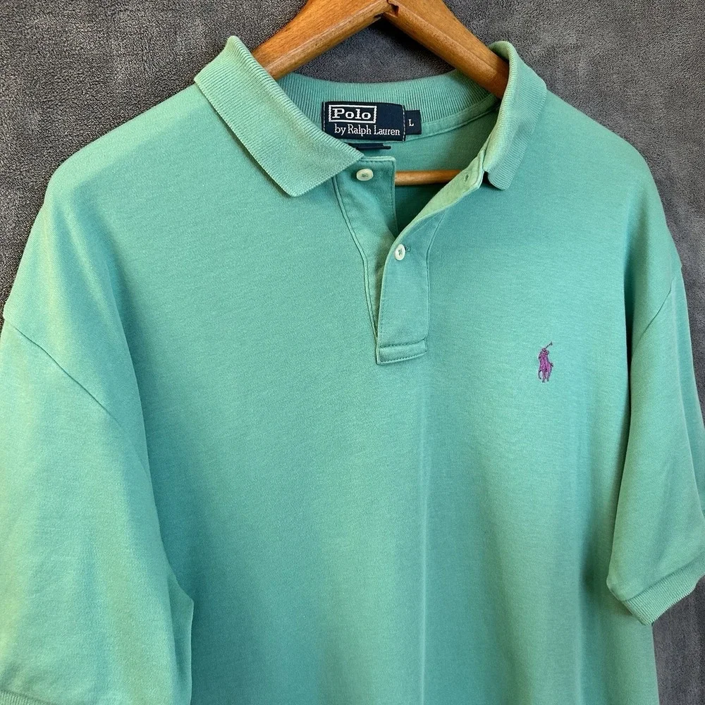 Polo Ralph Lauren Mens Large Teal Short Sleeve Purple Pony Shirt